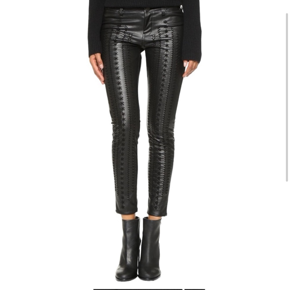 NEW BLANK NYC Denim Vegan Leather Lace-Up Skinny in Wake Up Call Black 29 NWT
